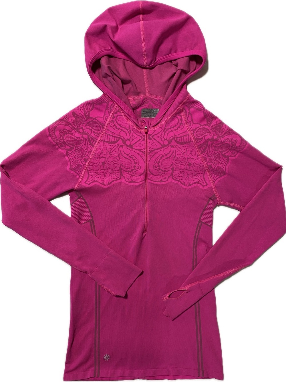 Athleta Bright Magenta Hooded Zip-Up with floral print Sweatshirt